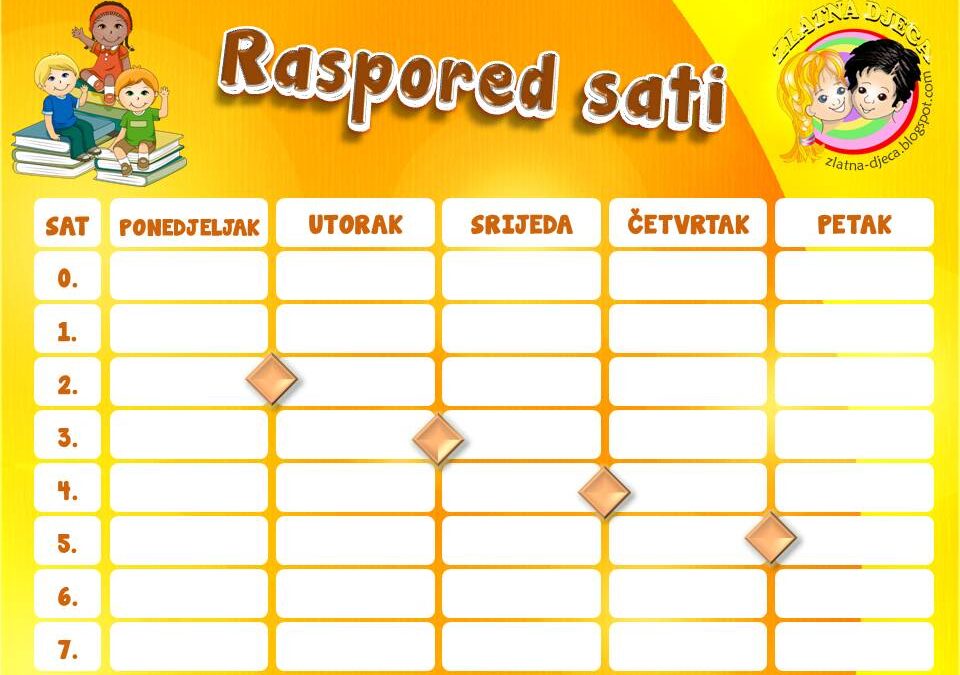Raspored sati za ponedjeljak